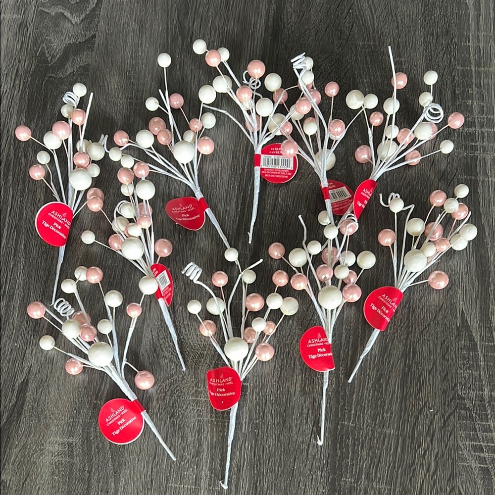 Set of 10 White and Pink Decorative Stems